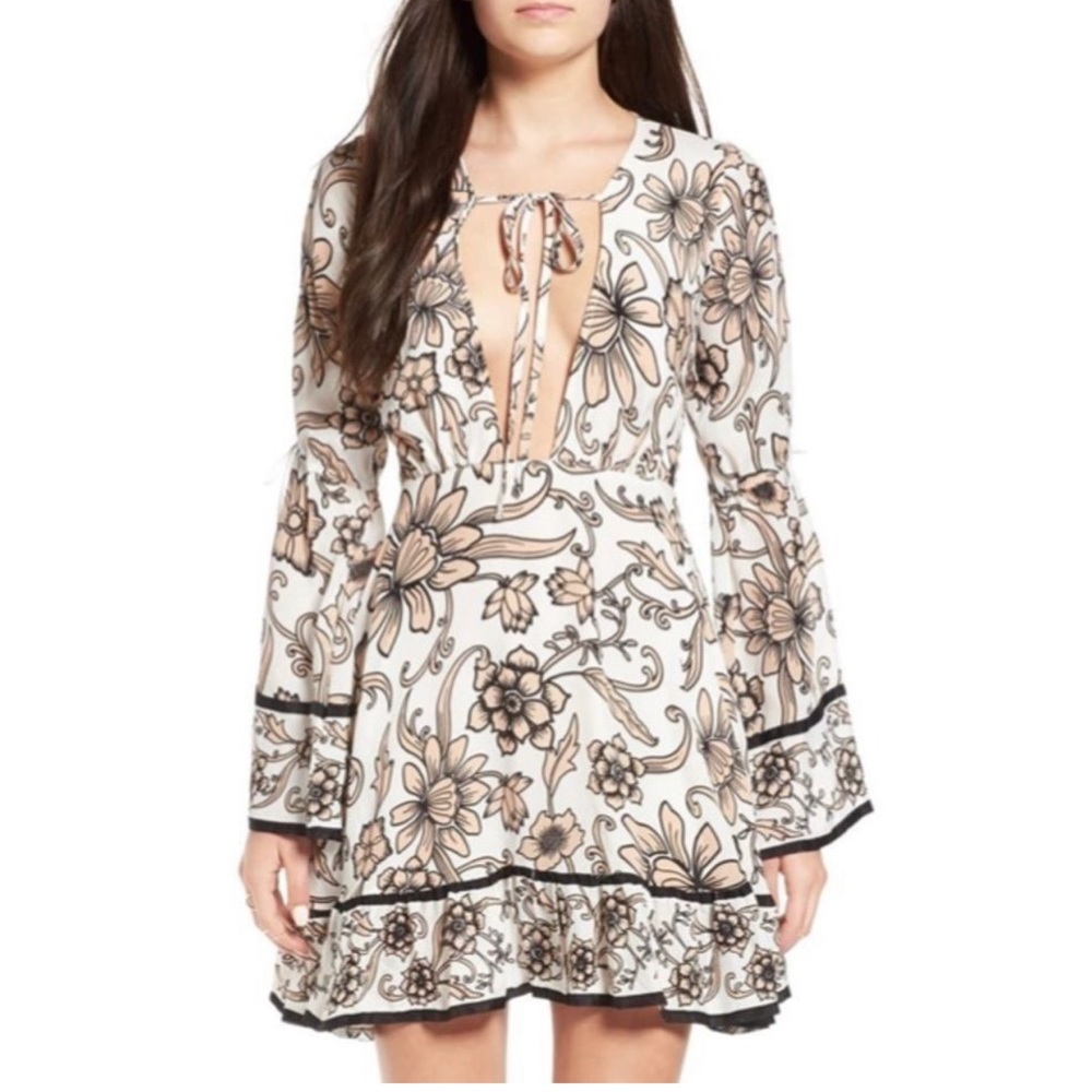 For Love & Lemons Ayla Plunge Mini Dress Floral new without tags.